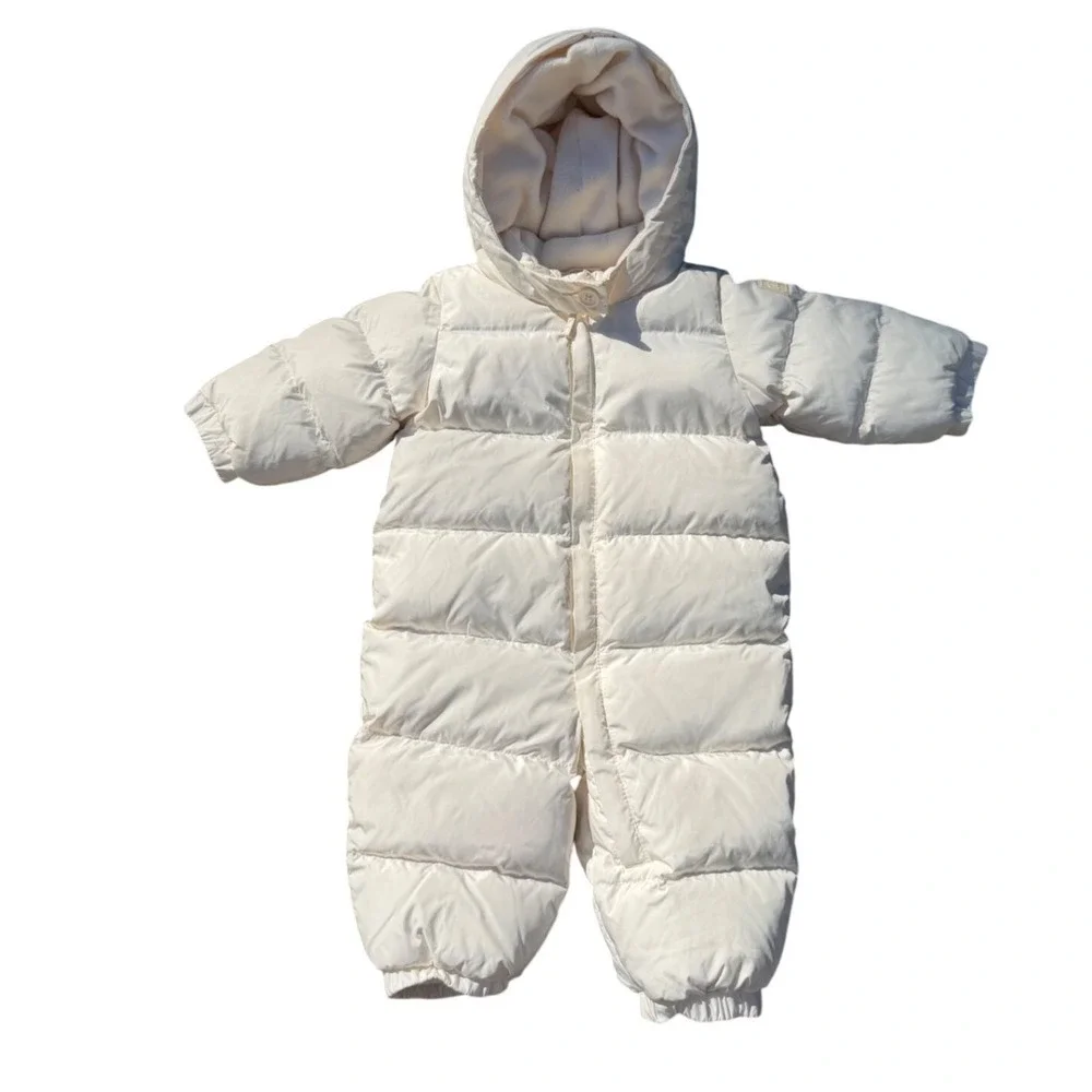 BabyGap Kids Cream Hooded Puffer Snowsuit Down Fill One Piece 6-12 Months